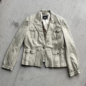 Y2K genuine leather grey blazer vintage 2000's military button jacket XL